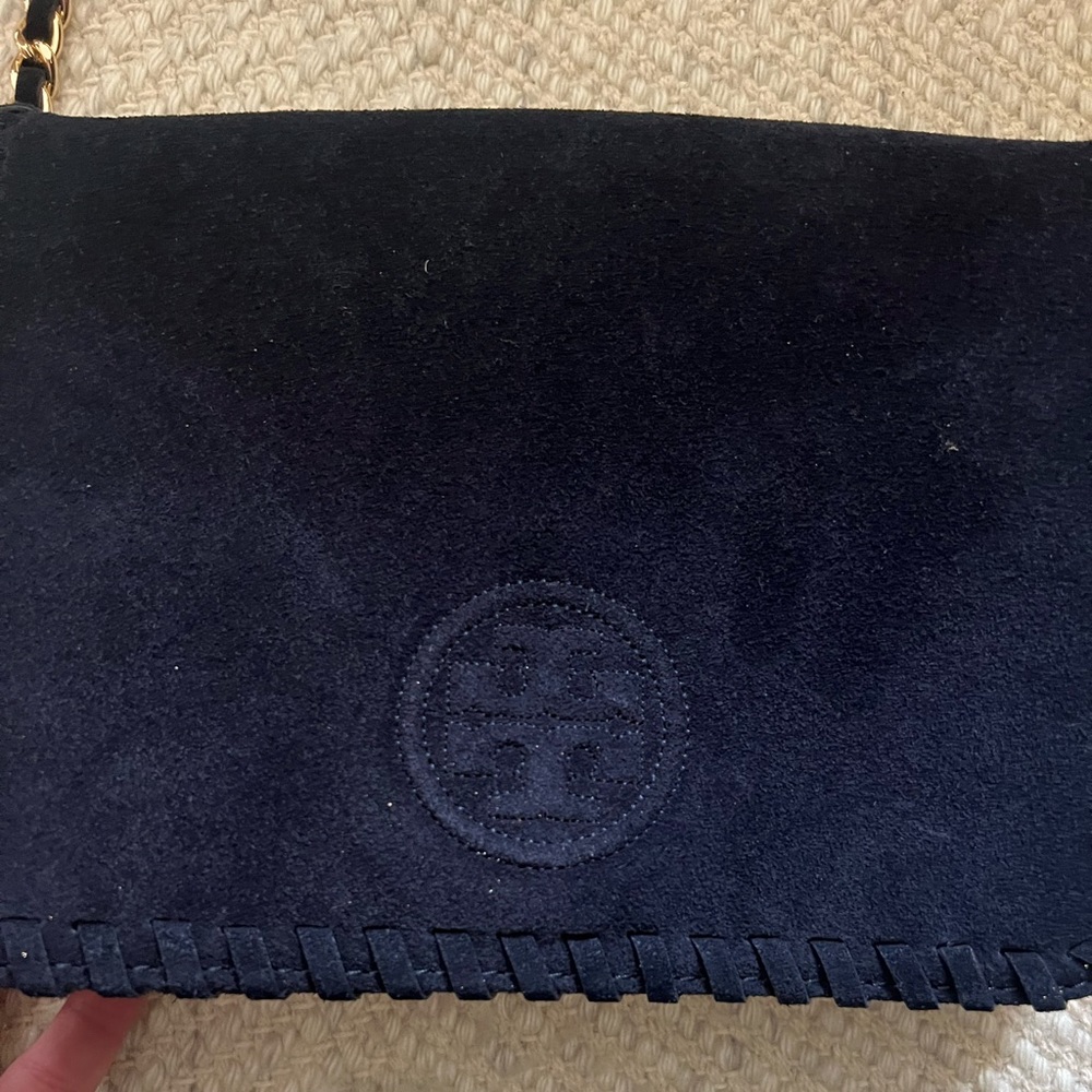 Tory Burch evening shoulder bag - suede material - dark navy New condition.